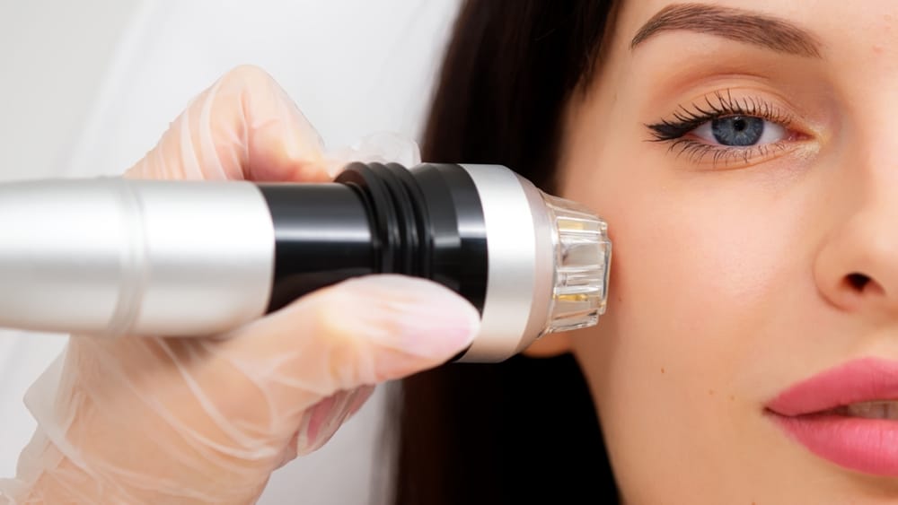 Close-up,Of,A,Young,Woman,Undergoing,Fractionated,Radiofrequency,Treatment,For Microneedling with Biologics in Sandy, UT